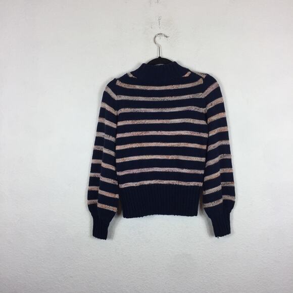 Madewell Blue Striped Wool Sweater XXS Metcalf Mockneck Balloon Sleeve Chunky - Picture 11 of 12